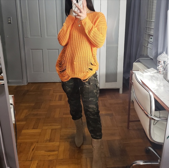 "SunBurst" Neon Orange Sweater NWOT - Picture 2 of 3